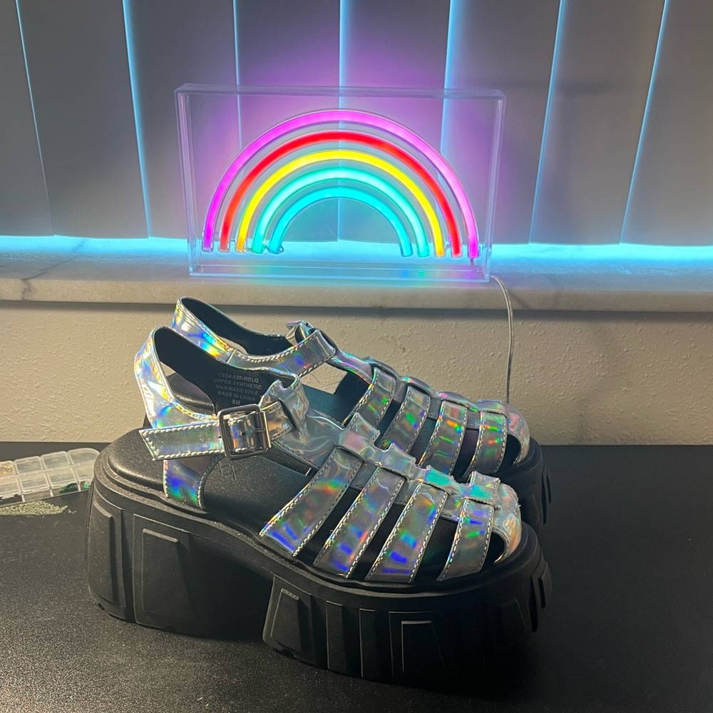 Holographic Platform Sandals